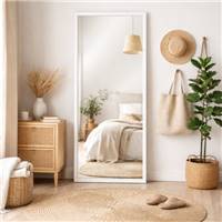 Kimy grand miroir rectangulaire en bois blanc cassé de paulonia H180cm
