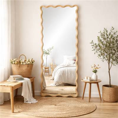 Brooke grand miroir en bois clair de paulonia en forme de vague H180cm
