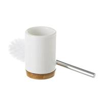 Frotta brosse à toilette ronde en céramique et bambou blanc