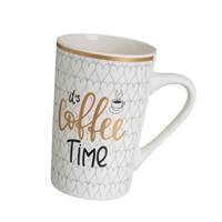Time lot de 4 tasses/mug en céramique blanc noir et doré