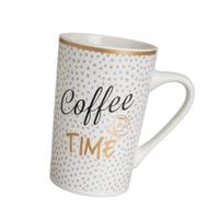 Time lot de 4 tasses/mug en céramique blanc noir et doré