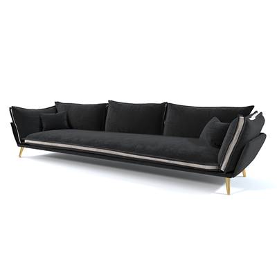 Aura canapé 4 places velours noir et beige, pieds dorés