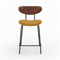 Evora chaise ilot central velours côtelé jaune et contreplaqué noyer H65