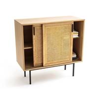 Waska armoire basse 2 portes coulissantes chêne et cannage