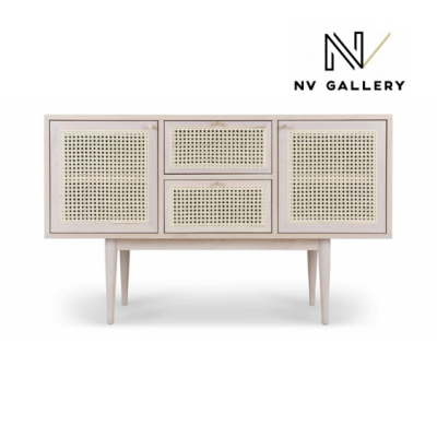 Lizzy meuble TV beige et cannage