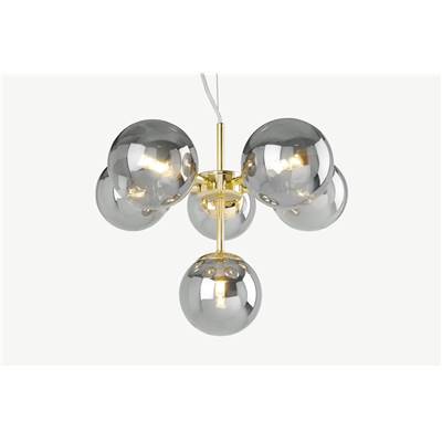 Globe petit lustre 6 ampoules laiton et verre fumé