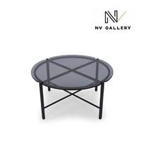 Adam table basse verre fumé et métal noir 70