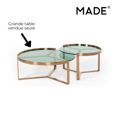 Aula table basse en cuivre et verre vert 90 cm