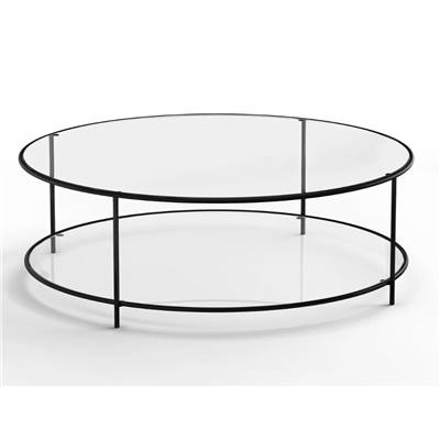 Bysil table basse ronde métal noir et verre trempé ø100