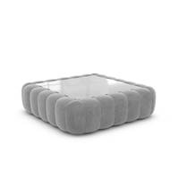 Raso table basse carrée en velours gris clair avec plateau en verre