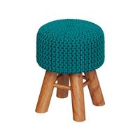 Kink petit tabouret tricot bleu et pieds en bois