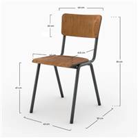 Glavo chaise style écolier en bois foncé et métal noir