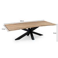 Live table à manger en bois d'acacia bords irréguliers pieds métal 260cm
