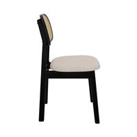 Musea chaise en cannage de rotin, tissu beige et bois noir