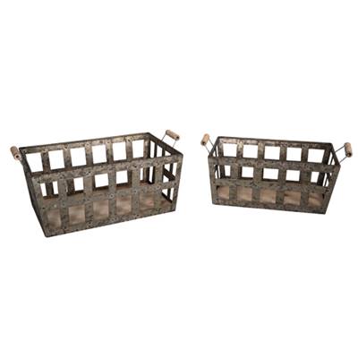 Set 2 paniers zinc et bois