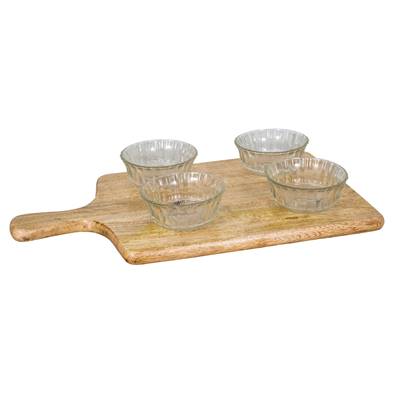 Planche à découper + ramequins en verre