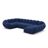 Sigono canapé panoramique angle droit en velours bleu foncé