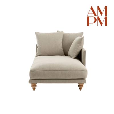 Lamo méridienne droite en tissu tweedé naturel gris clair