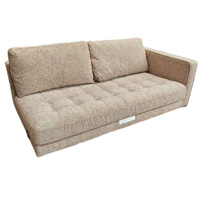 Canapé droit tissu capitonné beige moucheté multicolore