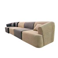 Grand canapé droit bicolore gris et beige en tissu texturé
