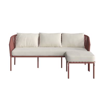 Pardis canapé d'angle d'extérieur 3 places en corde et métal terracotta beige