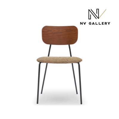 Portimo chaise en tissu tweed jaune miami et bois de noyer