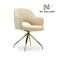 Adlad chaise de bureau rotative en tissu tweed sable et métal doré