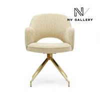 Adlad chaise de bureau rotative en tissu tweed sable et métal doré