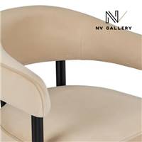 Glorysse chaise avec accoudoirs en velours beige crème et pieds noir