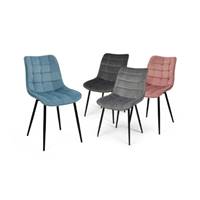 Beny lot de 4 chaises velours matelassé bleu, gris clair et foncé, rose