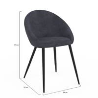 Agnes chaise arrondie en velours gris foncé et métal noir