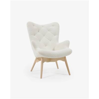 Alice fauteuil tissu bouclette blanc et bois