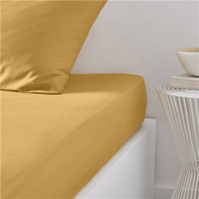 Essential drap housse 90x190 23cm coton ocre