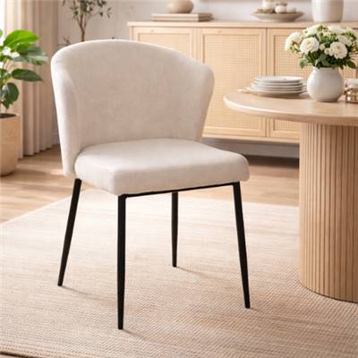 Bardo chaise dossier incurvé en tissu blanc