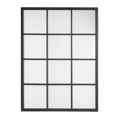 Antic miroir mural type fenêtre industrielle 12 carreaux bois noir H120cm