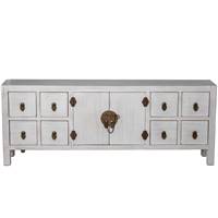 Oriental meuble TV bois blanc décapé 8 tiroirs 2 portes L130cm
