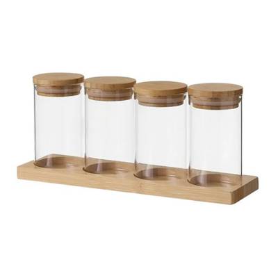 Imbala lot de 4 pots de conservation en bambou et verre