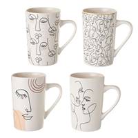 Visage lot de 4 tasses/mug céramique avec dessins