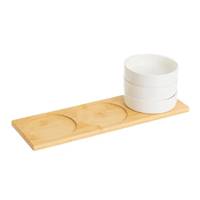 Apéro set de 3 coupelles rondes en porcelaine blanche et bambou