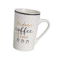 Time lot de 4 tasses/mug en céramique blanc noir et doré