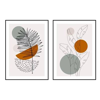 Cotton lot de 2 tableaux feuilles colorées 51x71