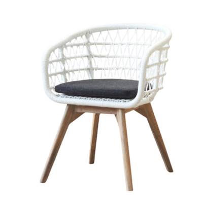Rattan chaise extérieur en rotin synthétique blanc et bois de teck
