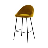Turin chaise de bar dossier arrondie en velours jaune et pieds métal noir H75