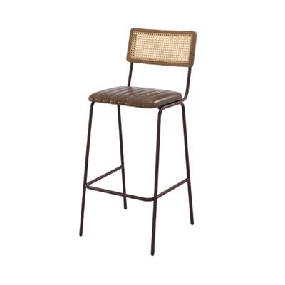 Natsu tabouret de bar en cannage cuir et métal marron H76cm