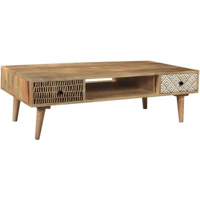 Linium table basse 2 tiroirs en bois de manguier à motifs