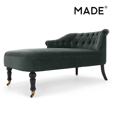 Bouji méridienne d'angle droit velours gris nuit
