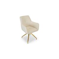 Olivier chaise de bureau tissu blanc bouclette et métal doré