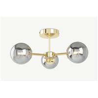 Globe plafonnier 3 ampoules laiton et verre fum