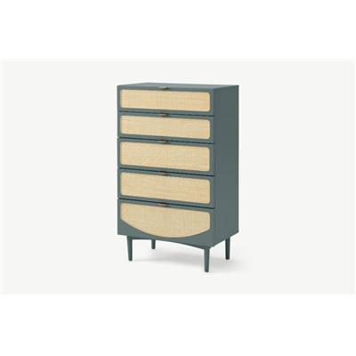 Emmi commode haute bleu océan et rotin