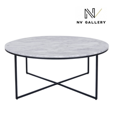 Armelle table basse marbre blanc et métal noir Ø80